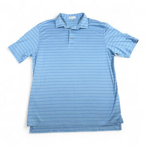Peter Millar Polo Shirt Adult LARGE Blue Striped Golf Preppy Luxury Cotton